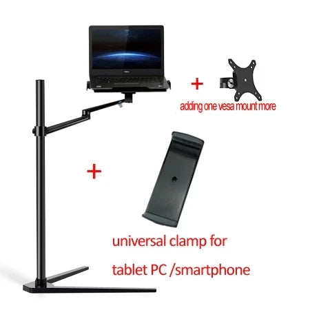 UP-8A Multifunction 3in1 Computer Floor Stand for Laptop/Tablet PC/Smartphone Holder Height/Angle Adjustable with Mouse Tray