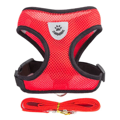 Adjustable Mesh Cat & Small Dog Harness Vest with 1.2m Leash S-XL Breathable Polyester Reflective