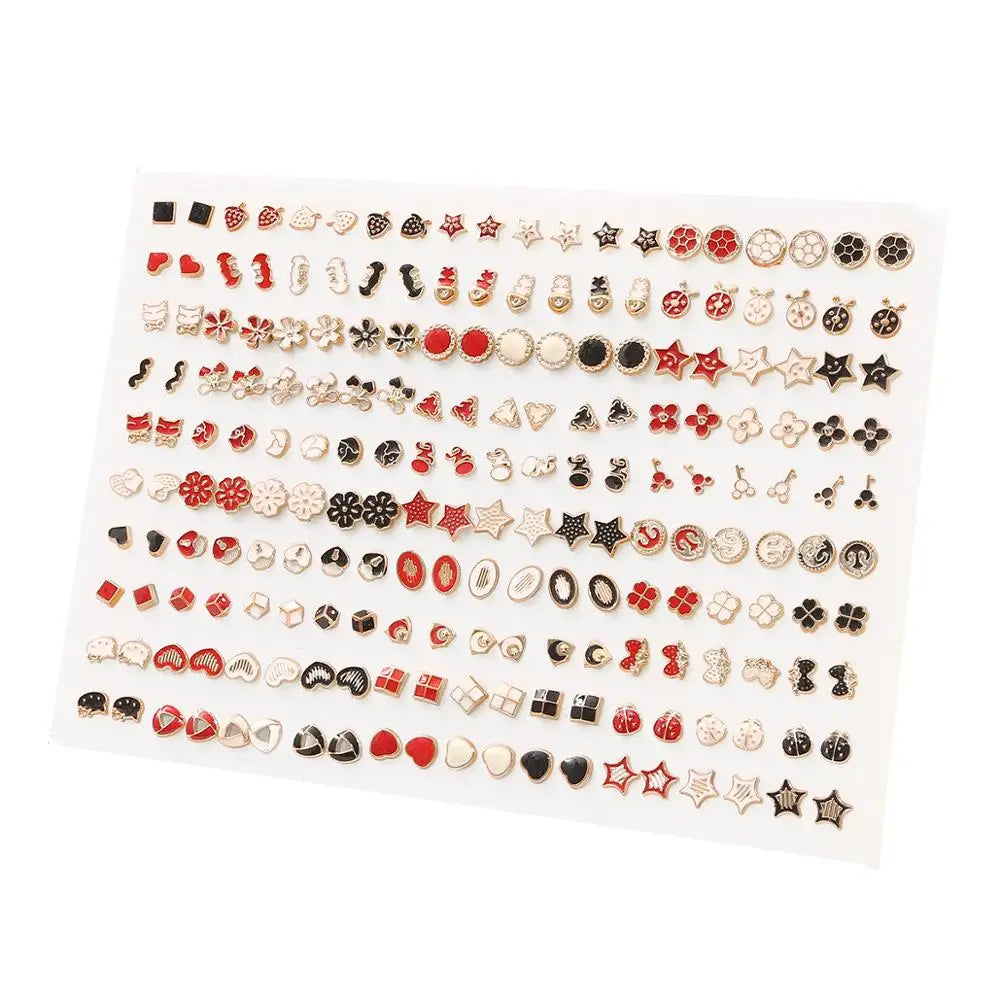 100pairs Acrylic Crystal Heart Star Moon Small Stud Earrings Set for