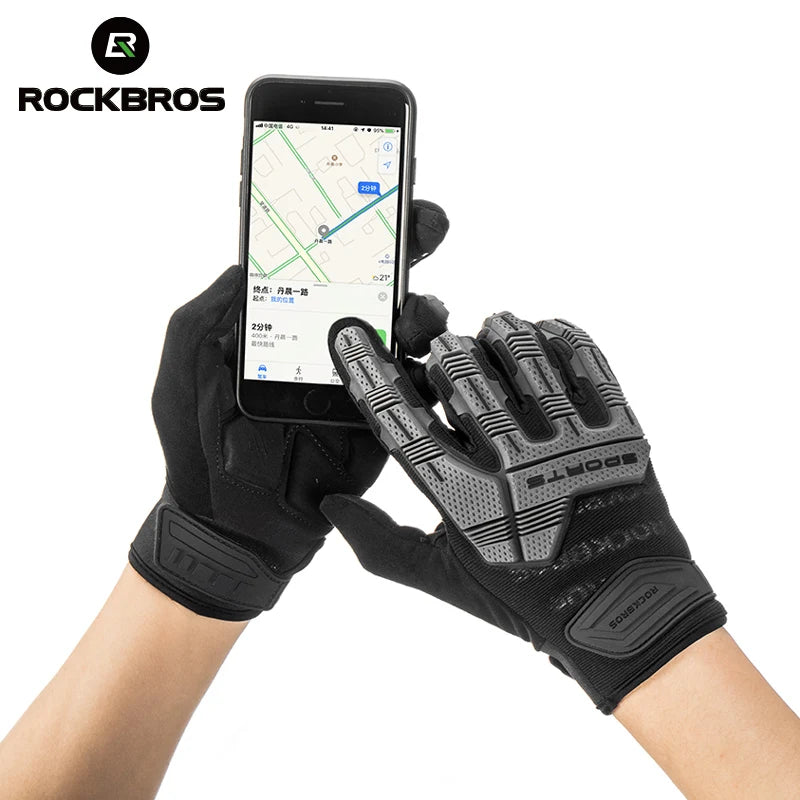 ROCKBROS Winter Cycling Gloves - Thermal Windproof, 6mm SBR Gel Palm, Touchscreen, Reflective, Full Finger, Autumn/Winter - 10 Styles, S to XXL