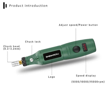 Mini Rotary Tool Kit — 3-Speed Engraver & Grinder with 25-Piece Accessories (100–240V / 3.7V)