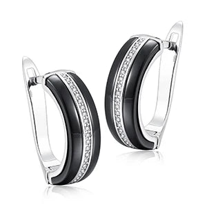 TUHE Ceramic & Cubic Zirconia Geometric Stud Earrings - Screw-Back, Women's Fashion Jewelry, White / Pink / Black