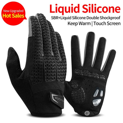 ROCKBROS Winter Cycling Gloves - Thermal Windproof, 6mm SBR Gel Palm, Touchscreen, Reflective, Full Finger, Autumn/Winter - 10 Styles, S to XXL