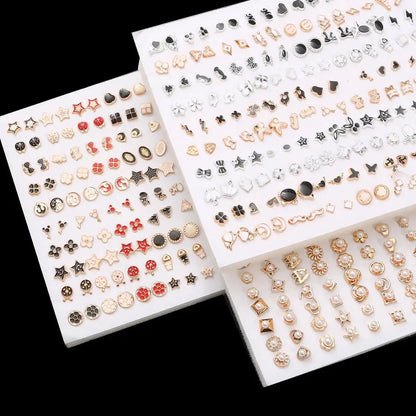 100pairs Acrylic Crystal Heart Star Moon Small Stud Earrings Set for