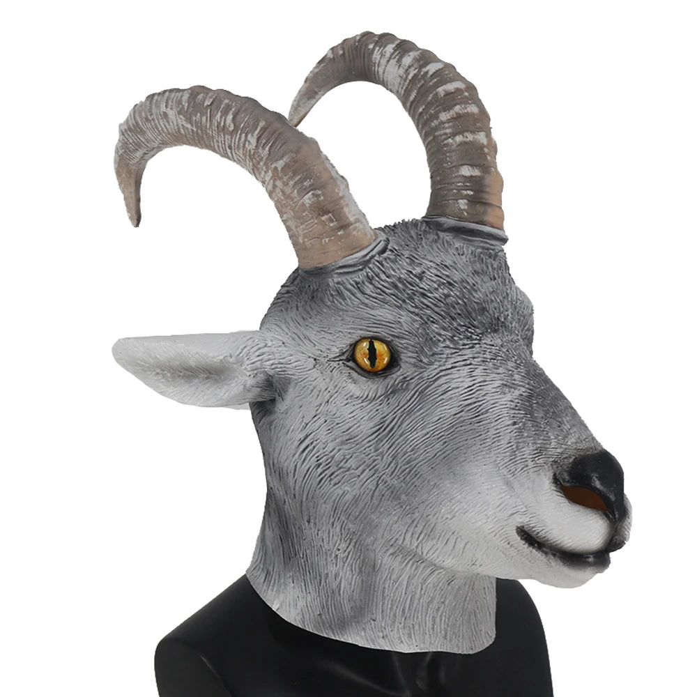 Adult Full-Head Latex Animal Mask, Goat, Sheep or Antelope