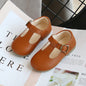 Spring and Autumn Kids T-Strap PU Leather Mary Jane Shoes Non-Slip Buckle Flats for Toddlers Girls and Boys