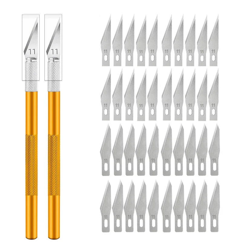 Non-Slip Metal Engraving Craft Knife Kit with #11 Blades — Precision PCB & Mobile Phone Repair Tool (10 or 40 pcs)