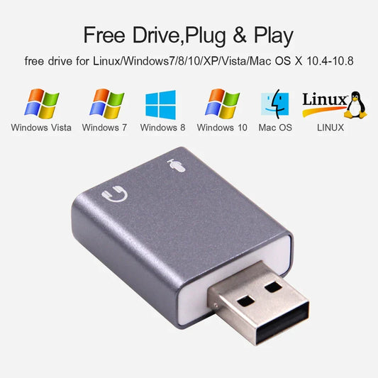 Ultra-Portable USB External Sound Card Adapter — Virtual 7.1 Surround, Mic-In & Audio-Out, Plug-and-Play