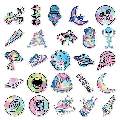 10/30/50pcs Holographic Laser Alien Outer Space Cartoon Stickers DIY Laptop Luggage Skateboard Phone Cool Sticker for Kids Toy