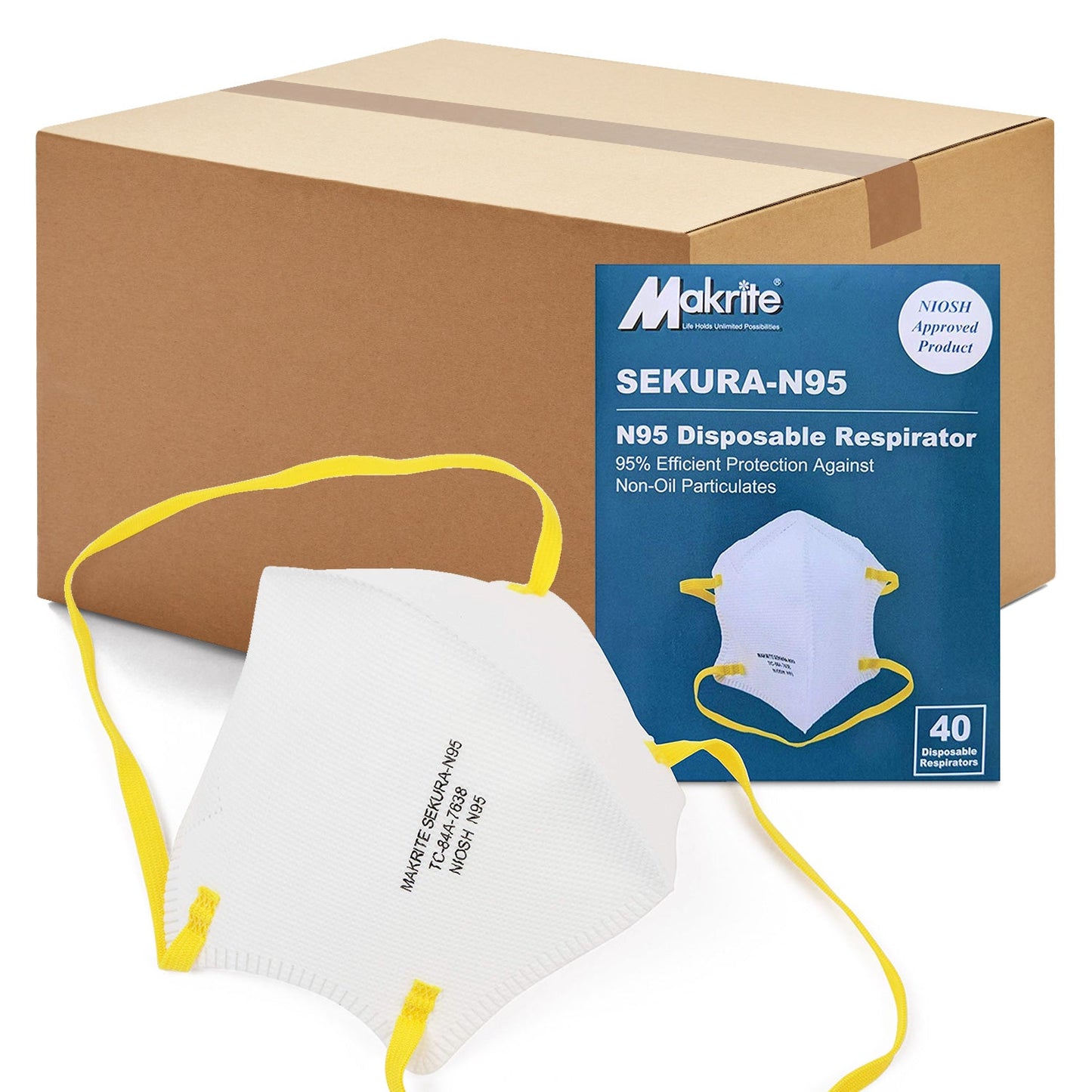 Makrite Sekura N95 Foldable Particulate Respirator Mask, Regular Size