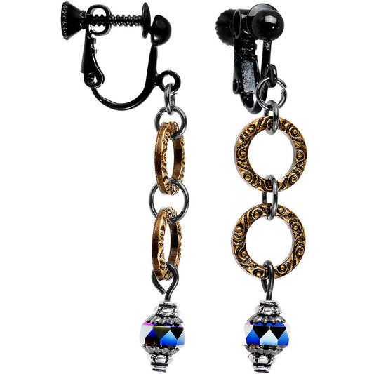 Handmade Tribal Rings Clip On Earrings Created with Crystals