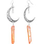 Handcrafted Quartz Cosmic Crescent Moon Fishhook Dangle Earrings