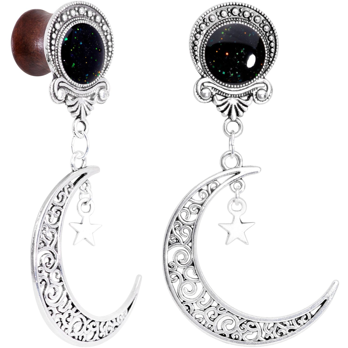 Handmade Beechwood Dark Crescent Moon Dangle Saddle Plug Set Sizes 8mm to 20mm