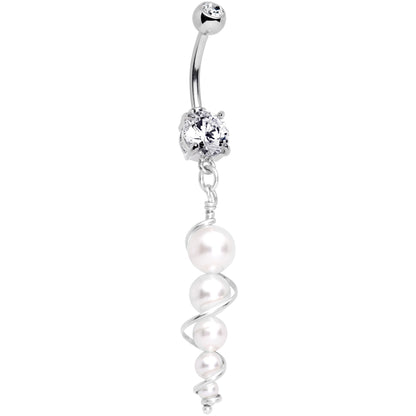 Handmade White Orb Dangle Belly Ring Created with Crystals