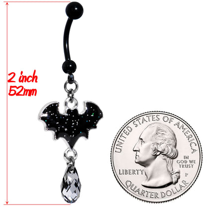 Handmade Black Bat Dangle Belly Ring Created with Crystals