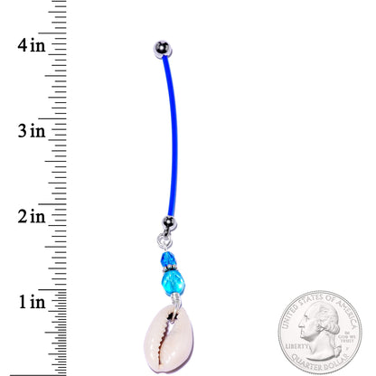 Handcrafted Puka Shell Blue Reversible Dangle Pregnancy Belly Ring