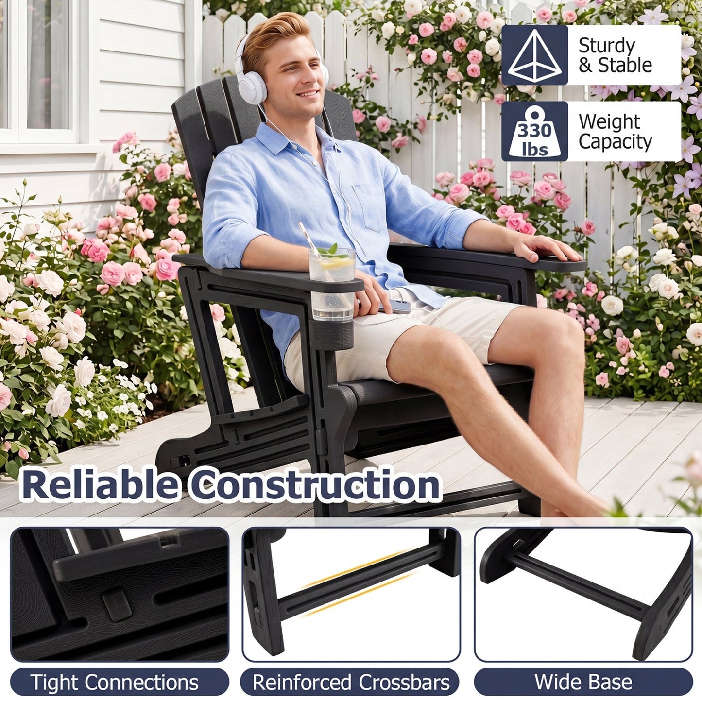 HDPE Adirondack Chair with Cup Holder - Weather Resistant