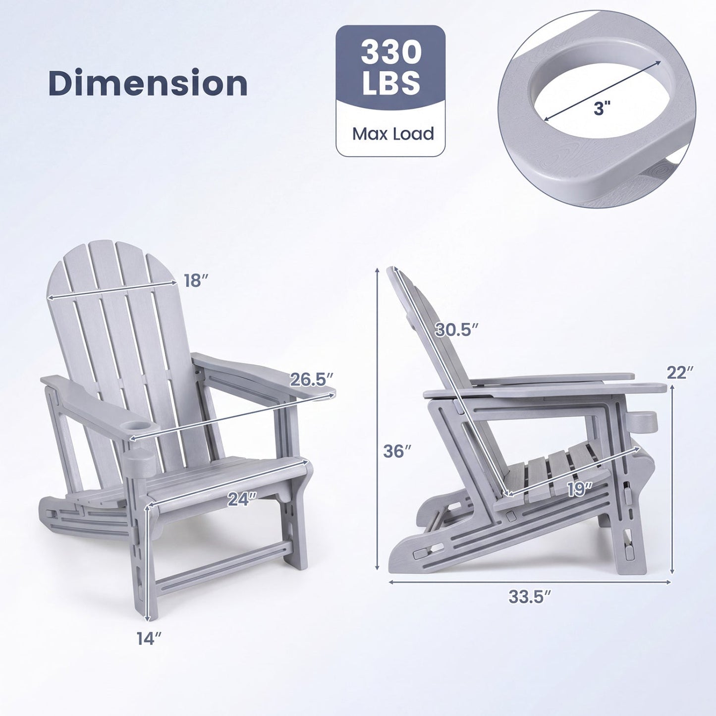 HDPE Adirondack Chair with Cup Holder - Weather Resistant