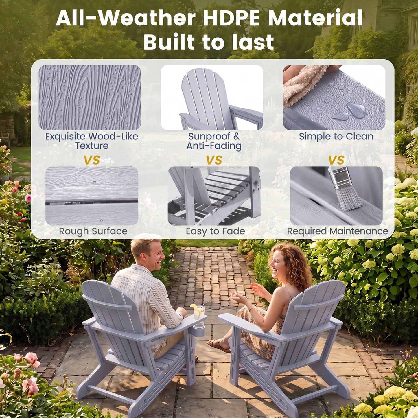 HDPE Adirondack Chair with Cup Holder - Weather Resistant