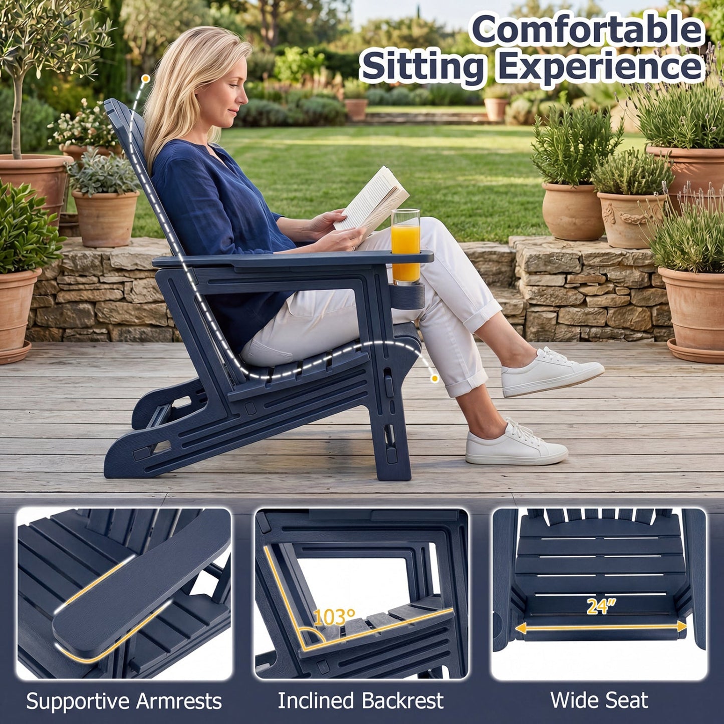 Adirondack Chair with Cup Holder - Weather-Resistant HDPE