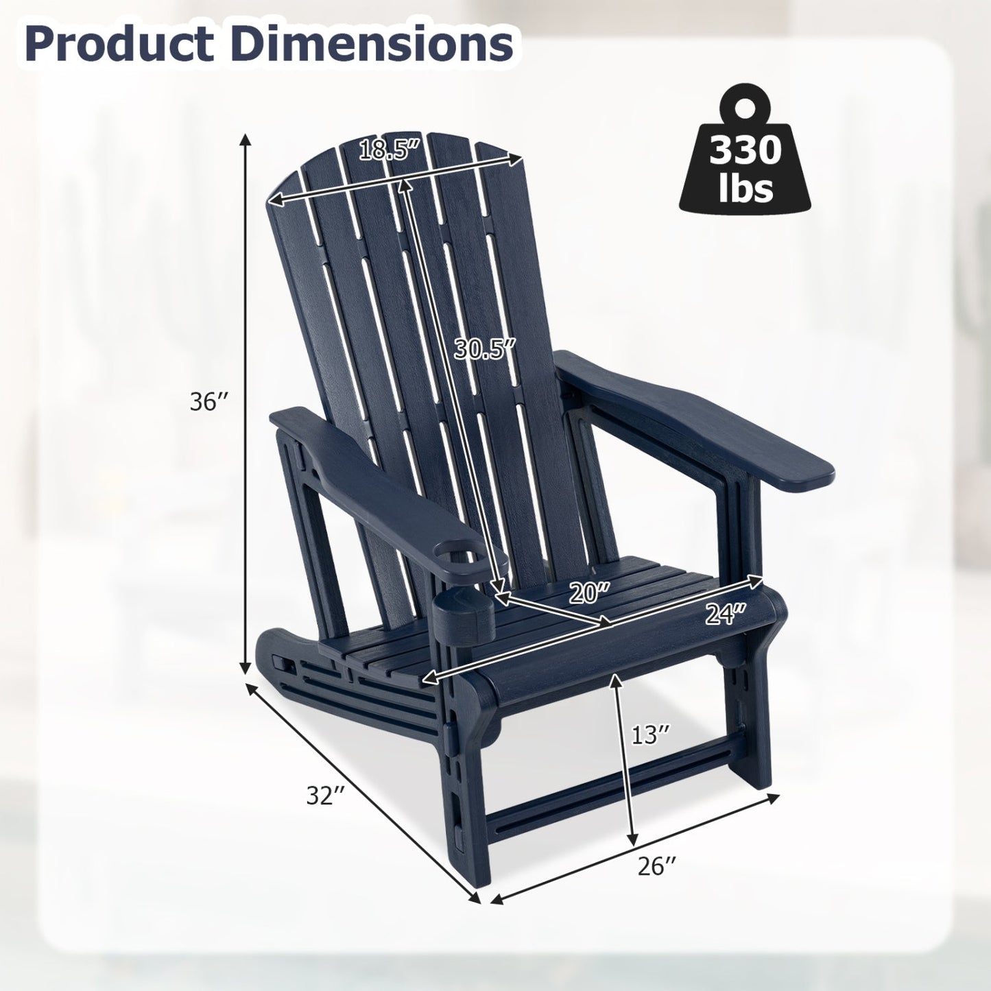 Adirondack Chair with Cup Holder - Weather-Resistant HDPE