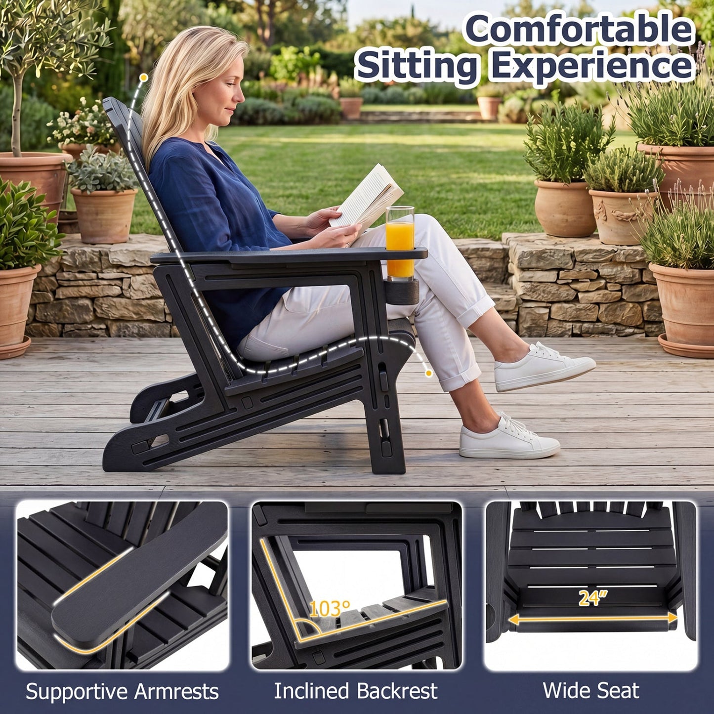 Adirondack Chair with Cup Holder - Weather-Resistant HDPE