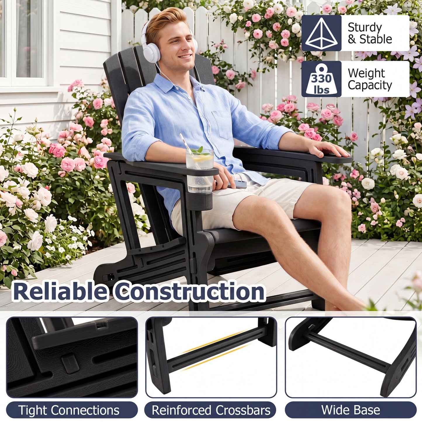 Adirondack Chair with Cup Holder - Weather-Resistant HDPE