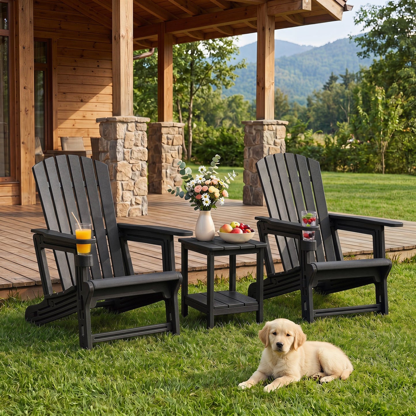 Adirondack Chair with Cup Holder - Weather-Resistant HDPE