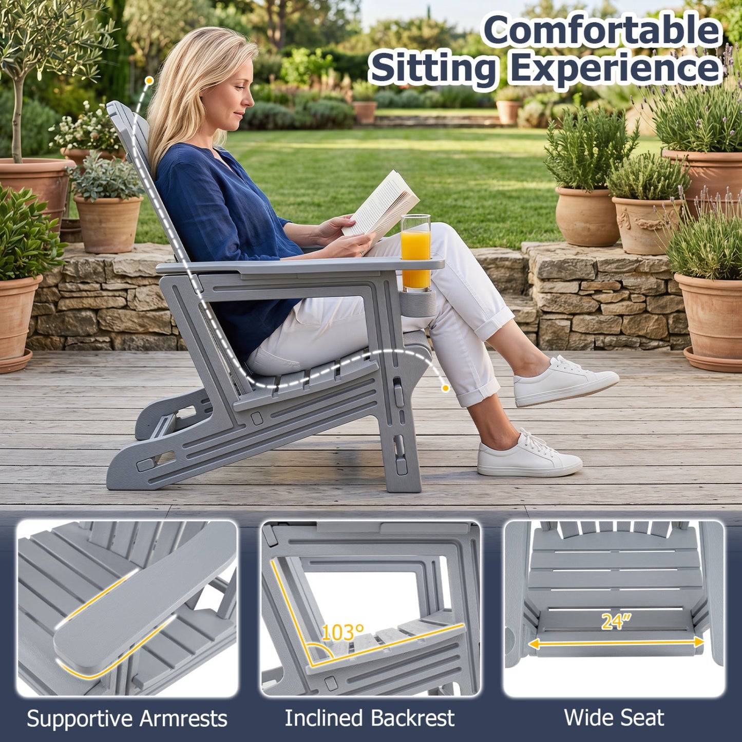 Adirondack Chair with Cup Holder - Weather-Resistant HDPE