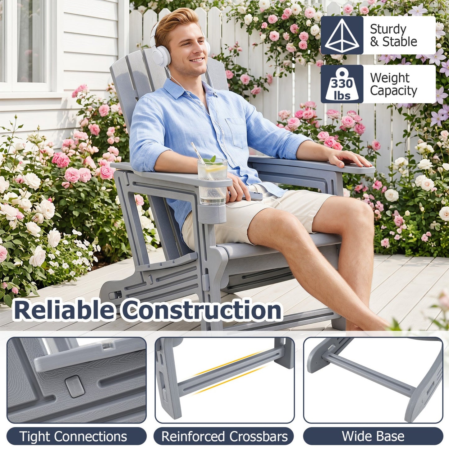 Adirondack Chair with Cup Holder - Weather-Resistant HDPE