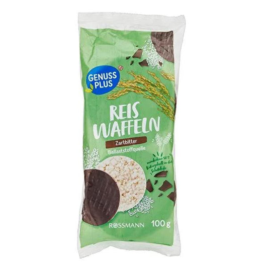 Genuss Plus: Dark Chocolate Covered Rice Cakes - Gluten-Free Fiber Snack 100g - Healthy On-the-Go Treat
