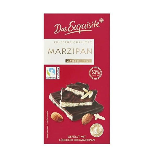 Das Exquisite Dark Chocolate Bar with LŸbeck Marzipan - Gourmet Almond Paste Filling, Rich & Bitter European Chocolate Treat (140g)
