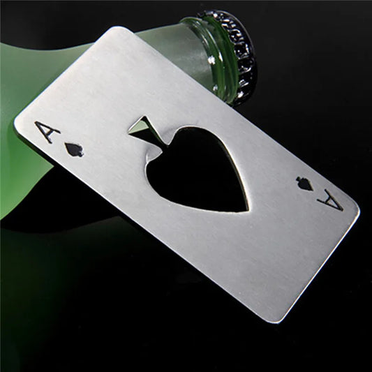 Poker-Shaped Credit Card Bottle Opener — Stainless Steel Wallet-Sized (85 x 54 mm / 3.35 x 2.13 in) Bar & Can Opener