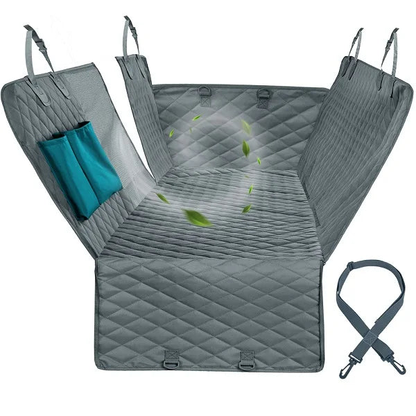 Waterproof Dog Car Seat Cover Hammock — Rear Back Seat Protector with Mesh Window, Non-Slip & Seat Belt Openings — Standard (56.3x59.8 in / 143x152 cm) & X-Large (60.2x63.8 in / 153x162 cm)