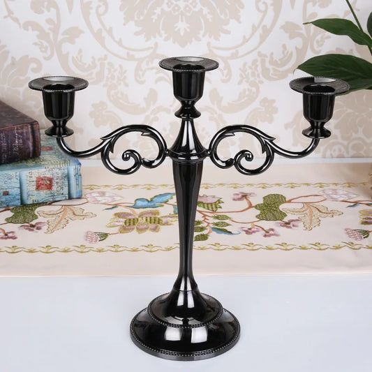 3-Arm Metal Candelabra 10.8 in (27 cm) Retro Candlestick Holder Silver Gold Black Bronze for Wedding & Home Decor