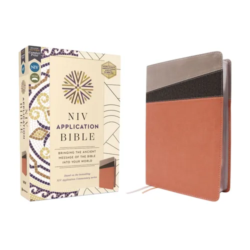 NIV Application Bible, Leathersoft, Coral/Gray, Red Letter, Comfort Print: Bringing the Ancient Message of the Bible Into Your World - Imitation Leather