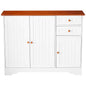 White Wood Sideboard Buffet Cabinet with Walnut Finish Top and Knobs