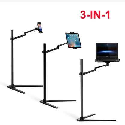 UP-8A Multifunction 3in1 Computer Floor Stand for Laptop/Tablet PC/Smartphone Holder Height/Angle Adjustable with Mouse Tray
