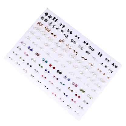 100pairs Acrylic Crystal Heart Star Moon Small Stud Earrings Set for