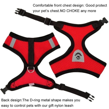 Adjustable Mesh Cat & Small Dog Harness Vest with 1.2m Leash S-XL Breathable Polyester Reflective