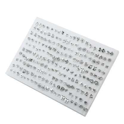 100pairs Acrylic Crystal Heart Star Moon Small Stud Earrings Set for