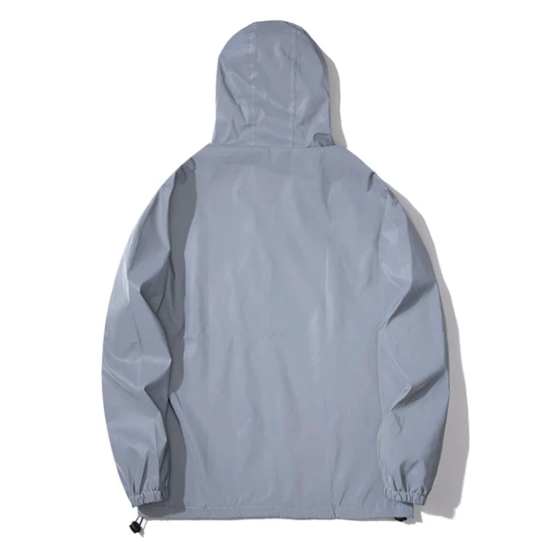 Men's Reflective Dual-Layer Windbreaker Jacket Hooded Waterproof Zip Coat
