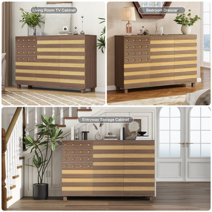 55" Hand-Carved Buffet Sideboard Cabinet | 2 Drawers & 3 Doors | Coffee Bar Console
