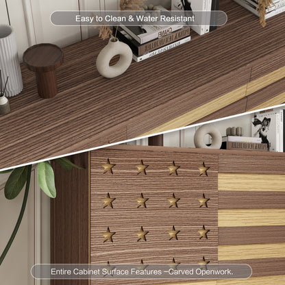 55" Hand-Carved Buffet Sideboard Cabinet | 2 Drawers & 3 Doors | Coffee Bar Console
