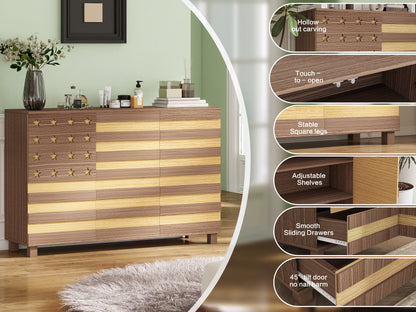 55" Hand-Carved Buffet Sideboard Cabinet | 2 Drawers & 3 Doors | Coffee Bar Console