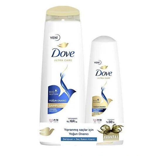 Dove Intense Repair Shampoo and Conditioner Set for Damaged Hair - Vegan, Cruelty-Free, PETA Approved - 400ml + 200ml