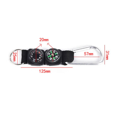 3-in-1 Mini Carabiner Keychain with Compass & Thermometer for Camping, Climbing & Hiking, Black