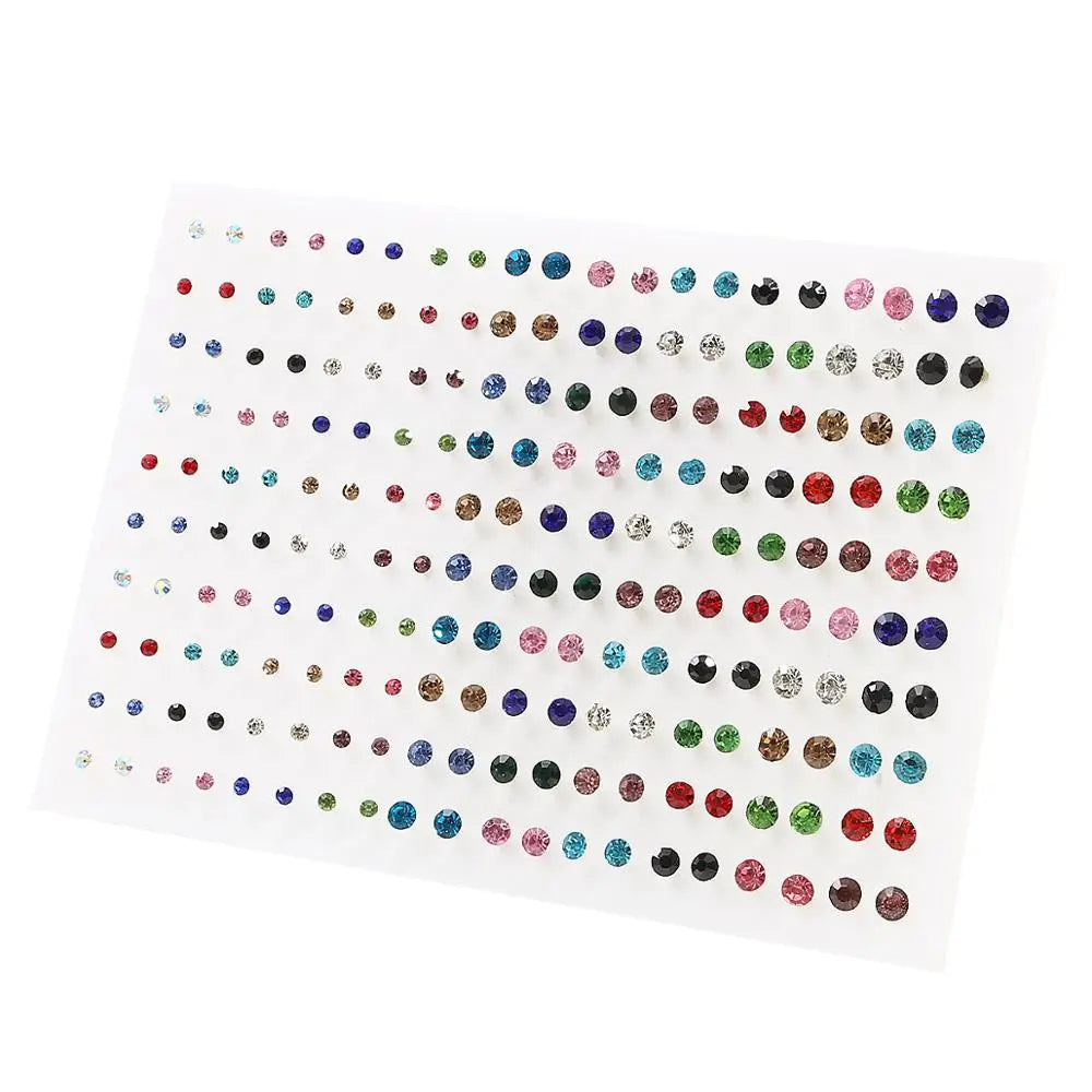 100pairs Acrylic Crystal Heart Star Moon Small Stud Earrings Set for