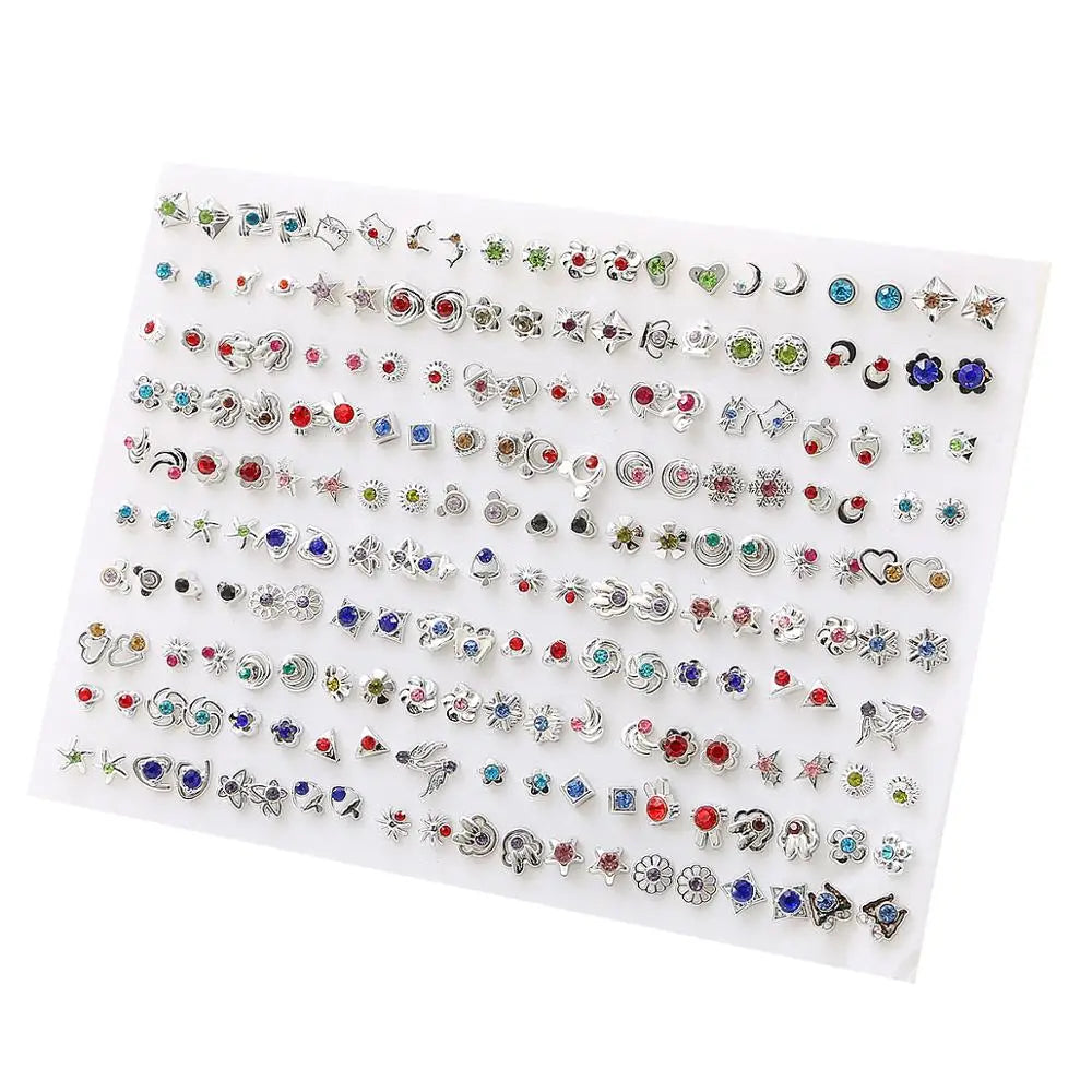 100pairs Acrylic Crystal Heart Star Moon Small Stud Earrings Set for