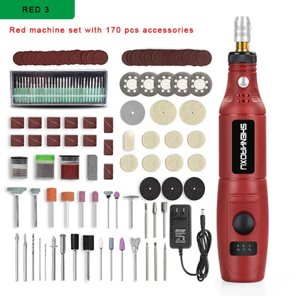 Mini Rotary Tool Kit — 3-Speed Engraver & Grinder with 25-Piece Accessories (100–240V / 3.7V)
